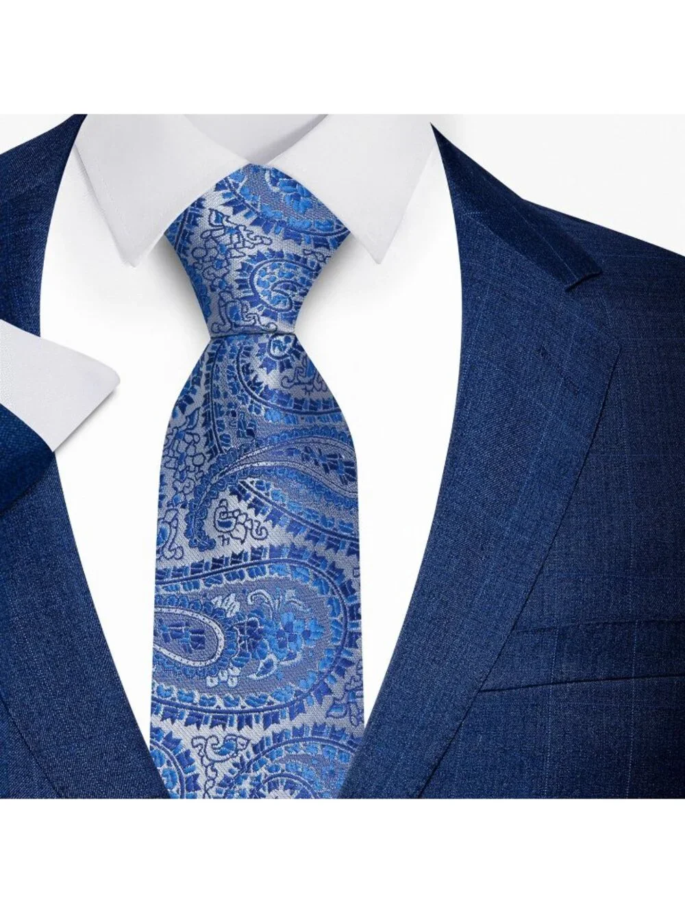 Men's Light Blue 100% Microfiber Paisley Jacquard Formal Necktie For Business
